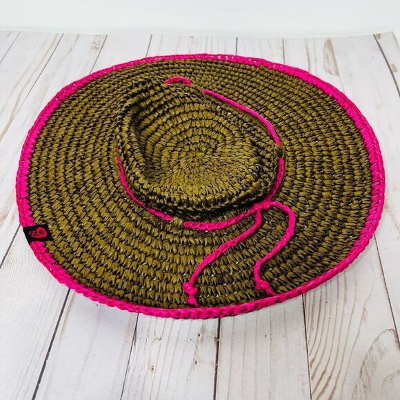 Mountain Hard Wear Brown Straw Paper Sun Hat Pink Rim Tie